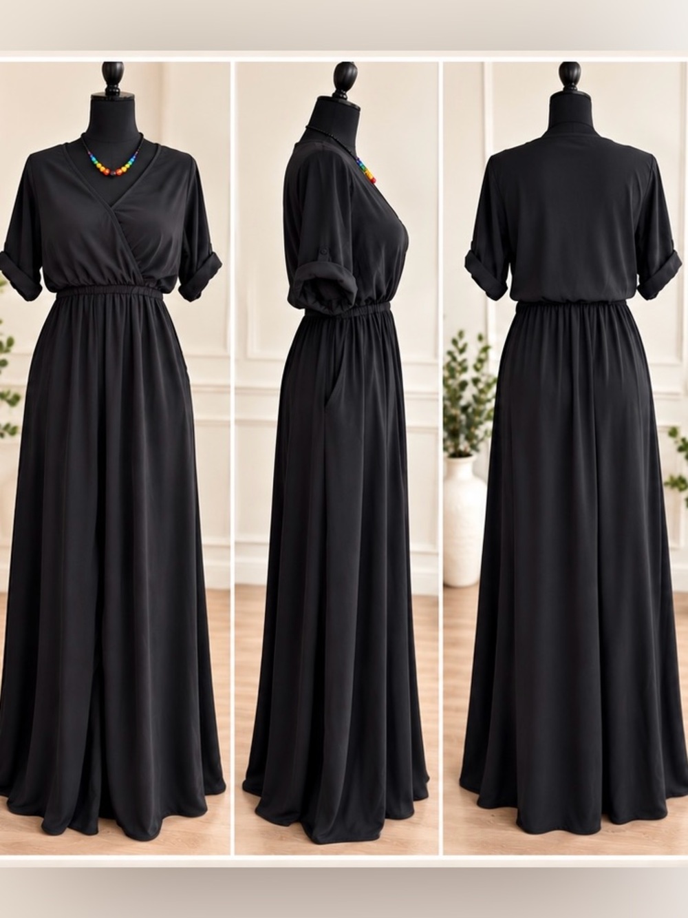 Karen Kane Black Maxi Dress – Wrap V-Neck – Size XS – NWT